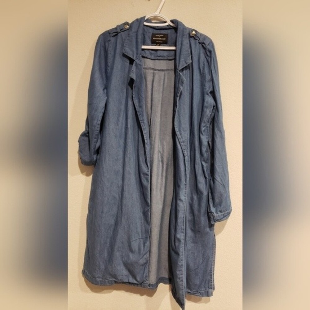 Haute Monde Denim Wrap Trench Coat SIZE M